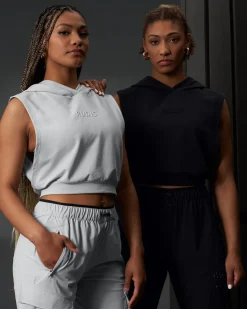 Embossed Wordmark Women's Sleeveless Crop Hoodie
